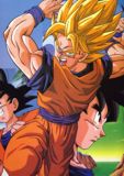 Goku como super Saiyajin, atrs no se alcanza a mirar bien pero estn los anteriores Goku